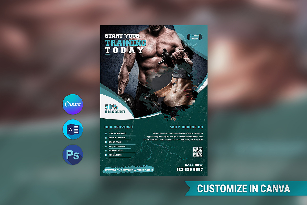 Canva Fitness / Gym Flyer, a Flyer Template by DesignDevisers (Photo 1 of 9)