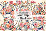 Watercolor Flowers Teapot Clipart, an Illustration by CraftArtStudio (Thumbnail 1 of 7)