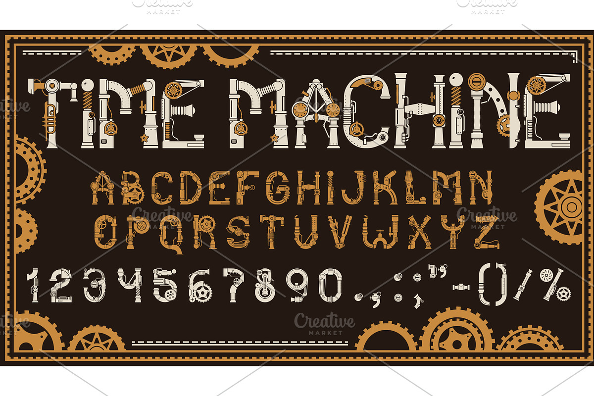 Mechanic steampunk font, a Decorative Illustration by Vector Tradition