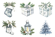 Watercolor Silver Christmas Bundle, a Transportation Illustration by SinaCreation (Thumbnail 4 of 6)