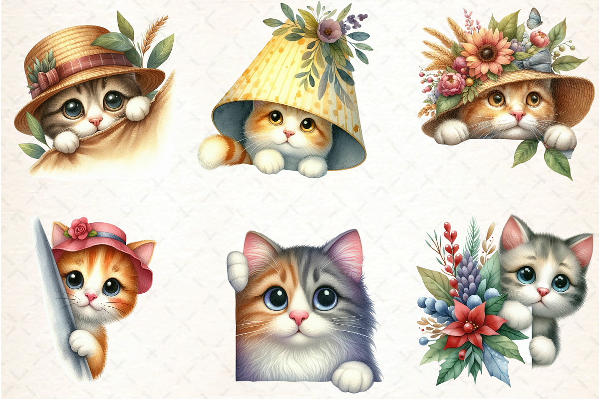 Watercolor Peeking Cat PNG Clipart, an Illustration by DreamCafeArt (Photo 4 of 7)