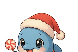 Cute anime dolphin wearing santa hat, an Illustration by Dvoevnore photos