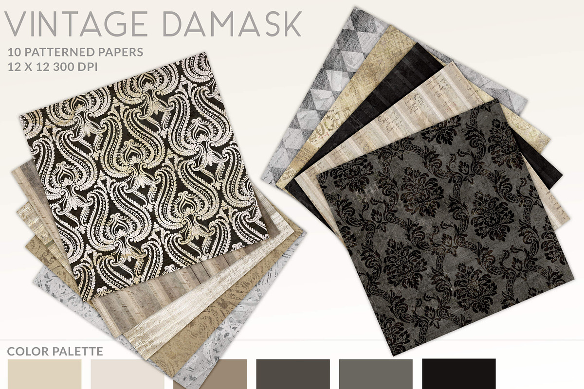 Vintage Damask Worn Digital Paper, a Pattern Graphic by Posh Papers & Patterns (Photo 7 of 9)