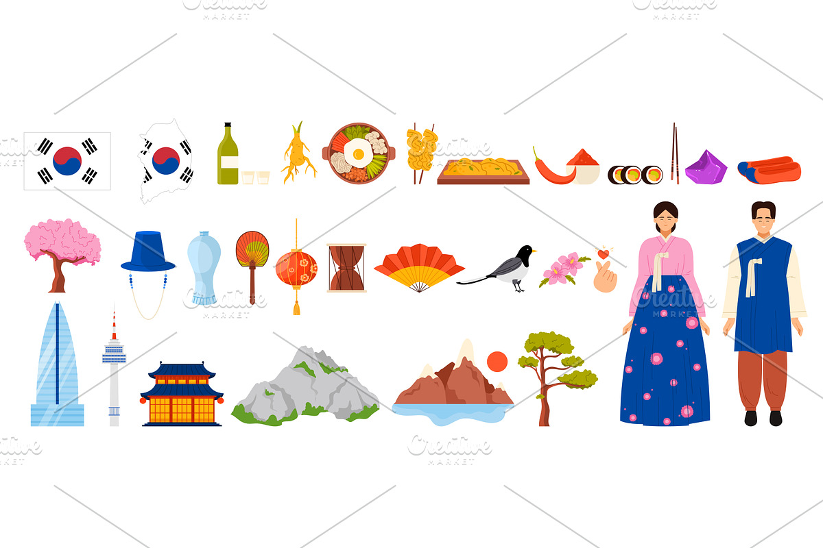 Travel to South Korea set, culture, an Object Illustration by Flashvector