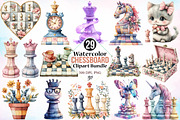 Watercolor Chessboard Clipart Bundle, a Sport Illustration by Canvas Craft (Thumbnail 1 of 3)