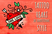 Heart One Love in traditional Tattoo, a Decorative Illustration by Mak_Art (Thumbnail 1 of 2)