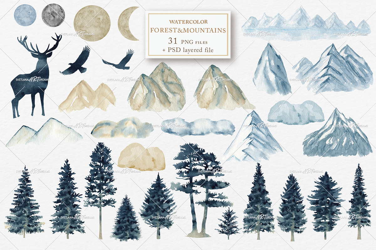 Winter Forest Mountain Gold, an Object Graphic by svetlanaARTdreams (Photo 2 of 16)