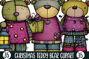 Christmas Teddy Bear Clipart, an Illustration by Designking (Thumbnail 1 of 5)