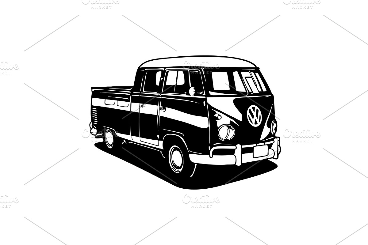 T1 Bulli Pickup - Classic Car, an Illustration by Digital-Clipart