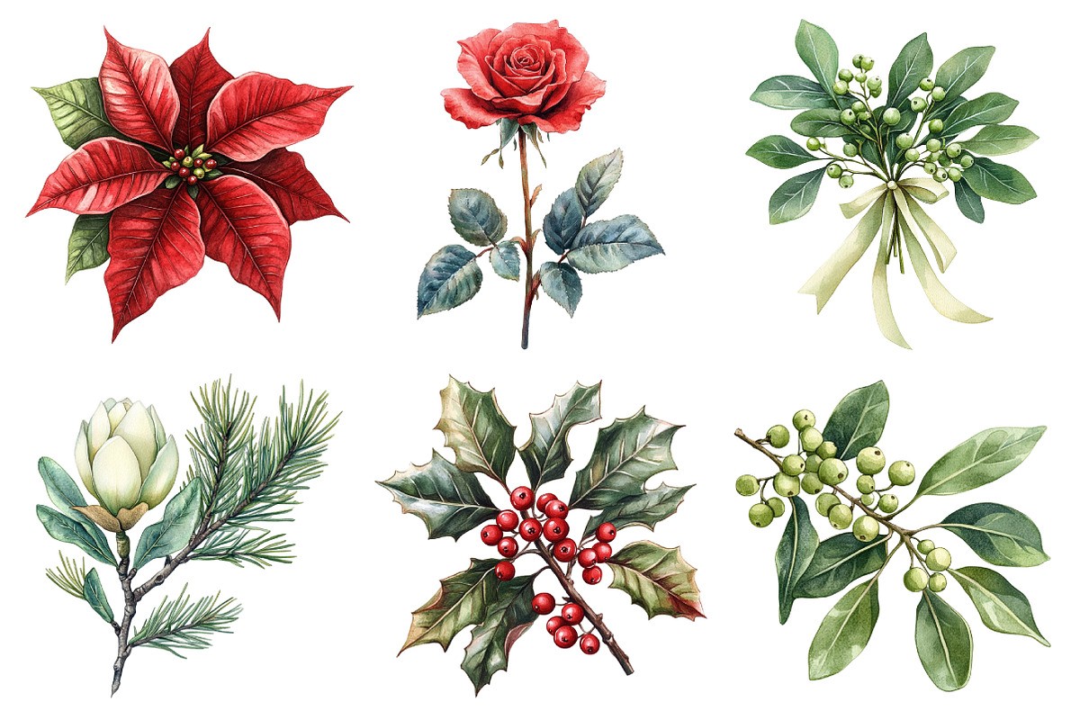 Vintage Floral Christmas Clipart Bun, an Illustration by Daily.Designs (Photo 2 of 5)