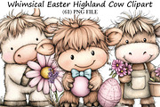Whimsical Easter Highland Cow Clipar, an Illustration by DreamPrint404 (Thumbnail 1 of 6)