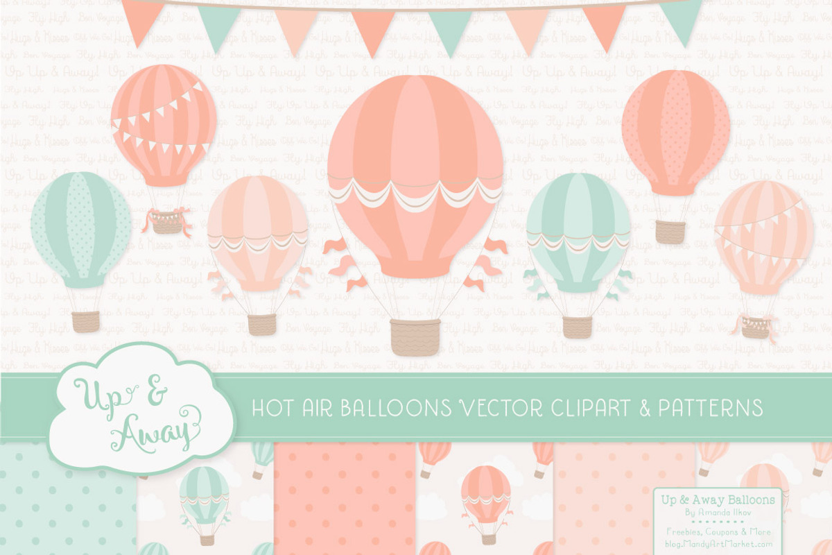 Mint & Peach Hot Air Balloons, an Illustration by Amanda Ilkov (Photo 1 of 5)
