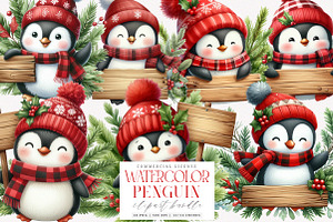 Watercolour Christmas Penguin Winter, an Illustration by SinaCreation