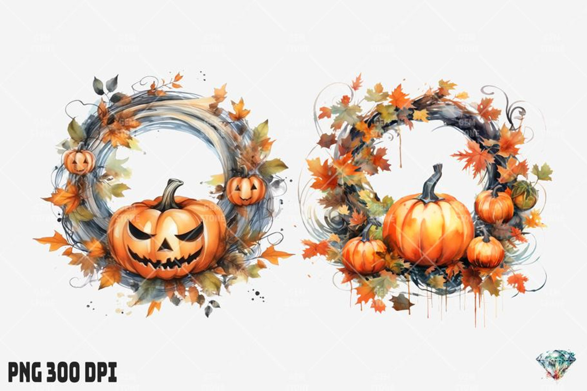 Halloween Pumpkin Wreath, an Illustration by Gemstone (Photo 4 of 12)