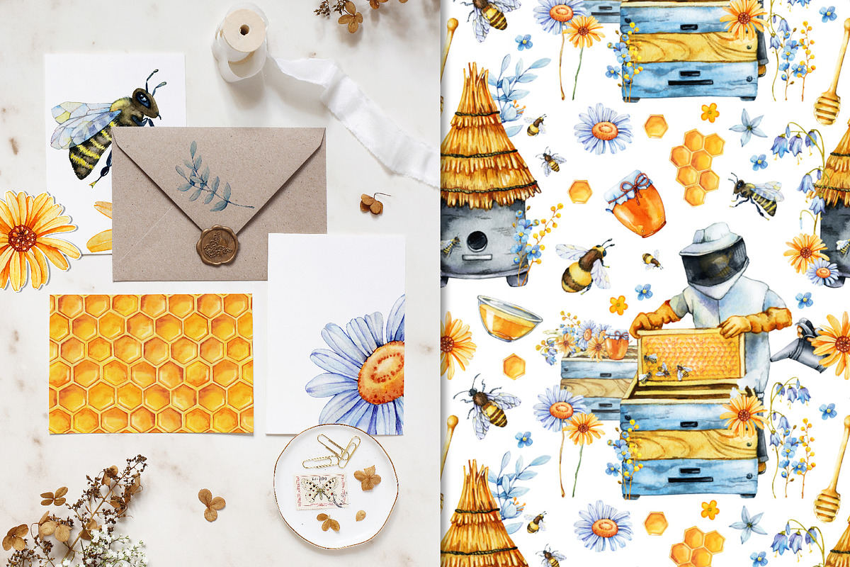 Flower honey watercolor clipart, a Food Illustration by Artmanata (Photo 8 of 17)