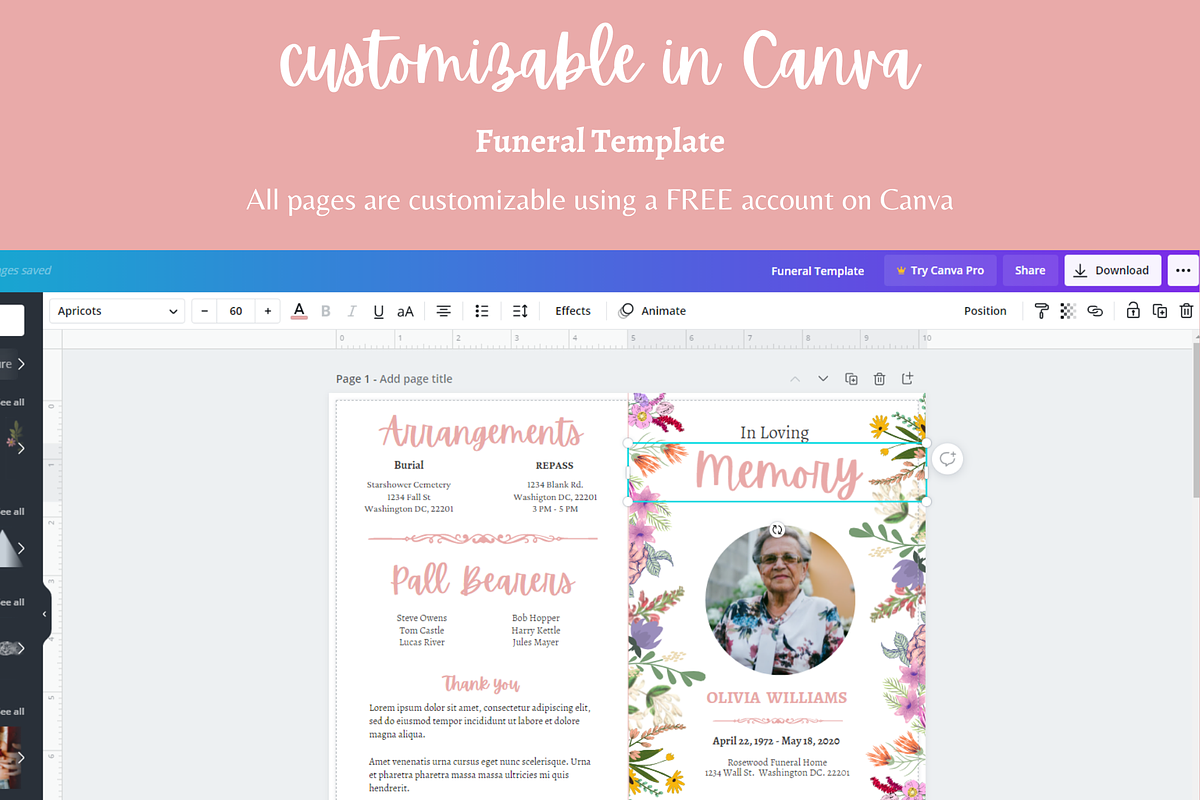 Obituary Template for Canva, a Brochure Template by Minva Themes (Photo 2 of 3)