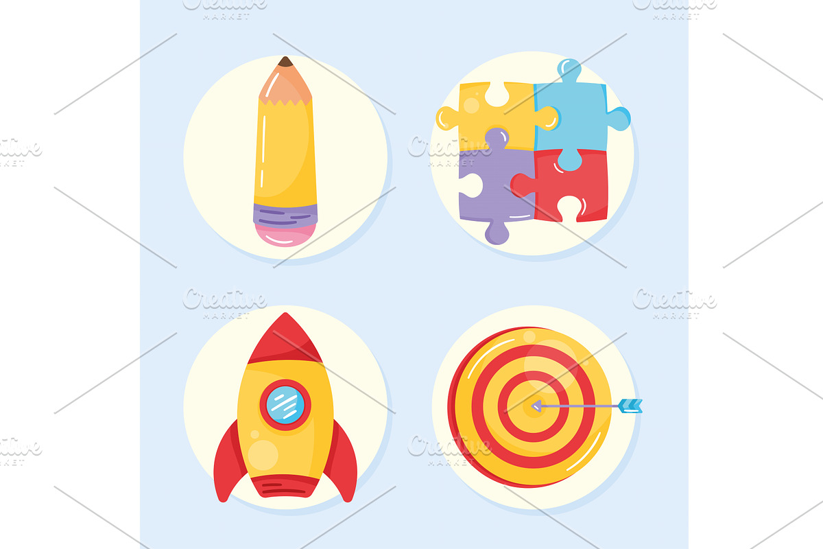 four start up icons, an Object Illustration by studiogstock