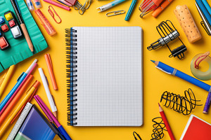 Blank Notebook Surrounded by Colorfu, an Abstract Photo by Pixeness Studio