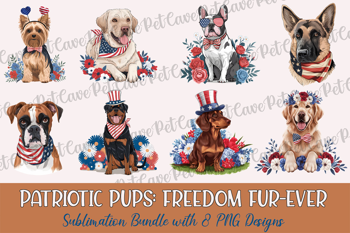 Freedom Furever Sublimation Bundle, a Seasonal Illustration by Pet Cave (Photo 1 of 9)
