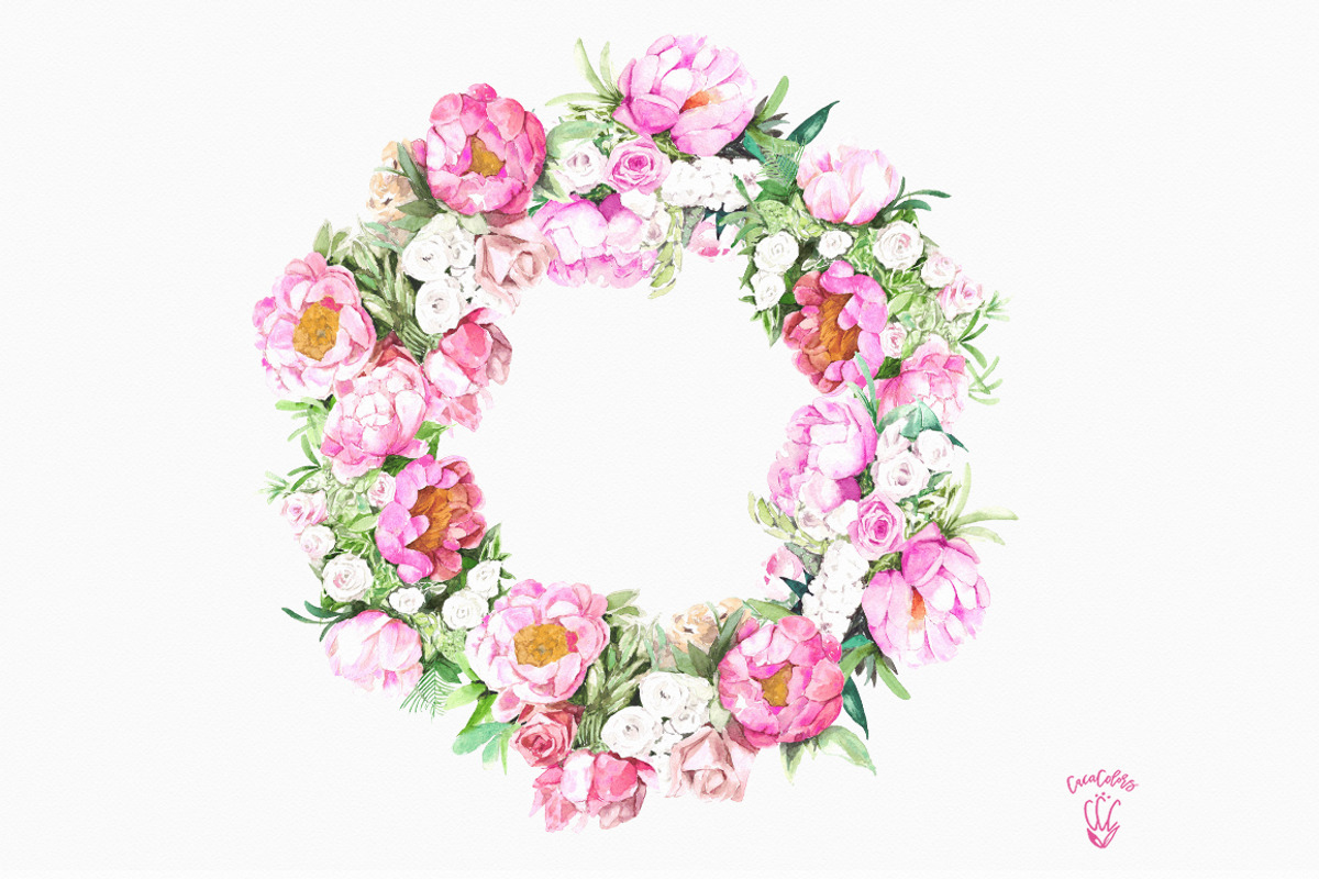 Peonies Wreath Watercolor, an Illustration by Cacacolors Clipart (Photo 5 of 5)