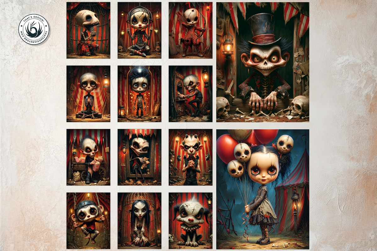 Haunted Circus Digital Papers, a Person Illustration by ThatsDesignArt (Photo 4 of 10)