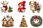 Cozy Farm Christmas Watercolor, an Illustration by DreamArtGraphic (Thumbnail 3 of 6)