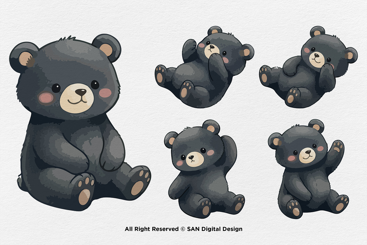 15 Bundle Watercolor Black Bear Cute, an Animal Illustration by Morspective (Photo 7 of 8)