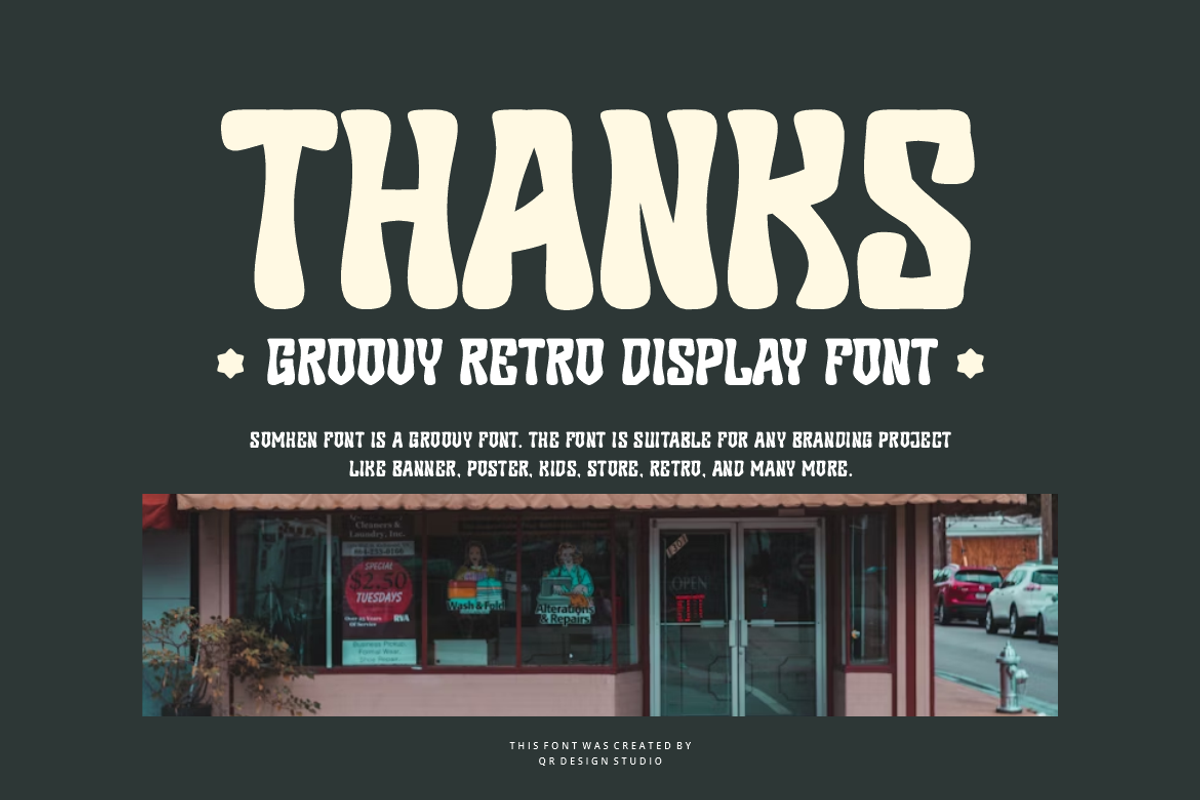 Somhen - Groovy Retro Font, a Sans Serif Font by QR Design Studio (Photo 7 of 7)