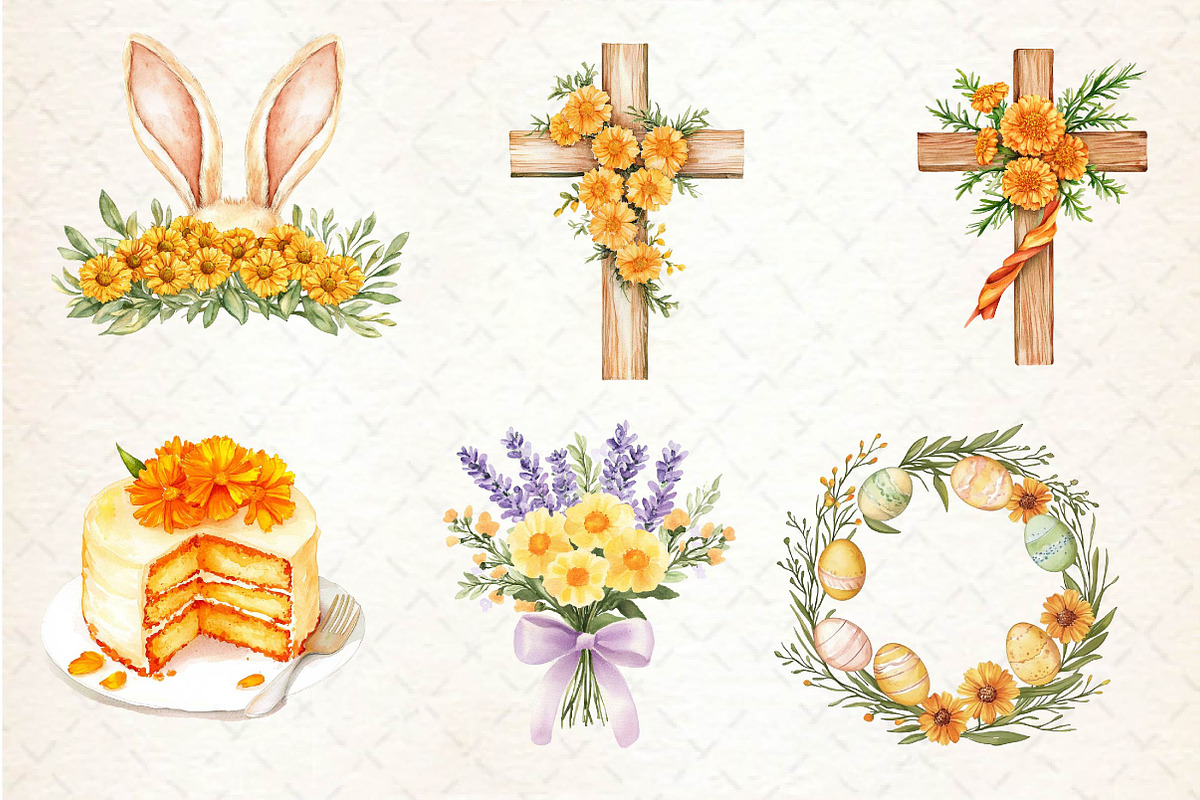 Watercolor Marigold Easter Clipart, an Illustration by Dream Creation (Photo 2 of 6)