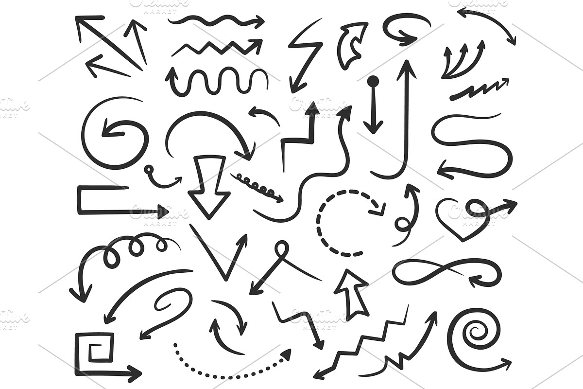 Hand drawn arrows doodles, black, a Work Illustration by Frogella