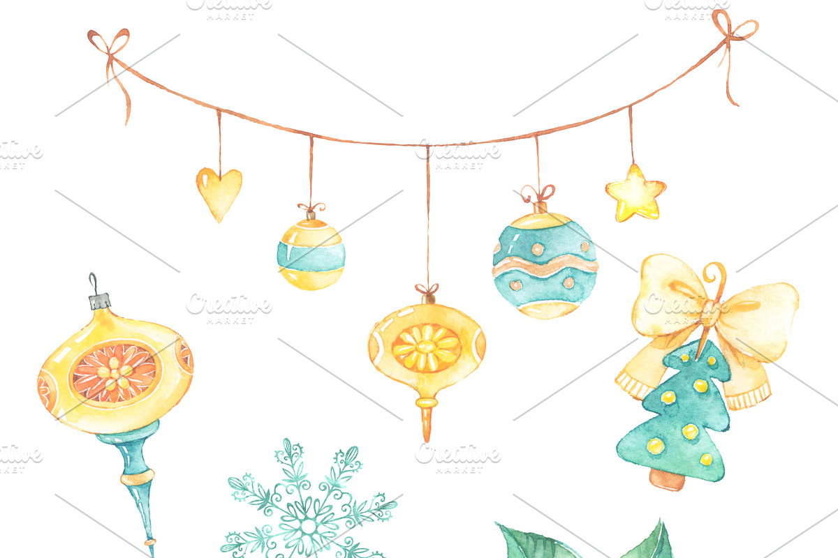 Christmas Watercolor Clipart, a Decorative Illustration by Natalya_Mona_Art (Photo 5 of 8)
