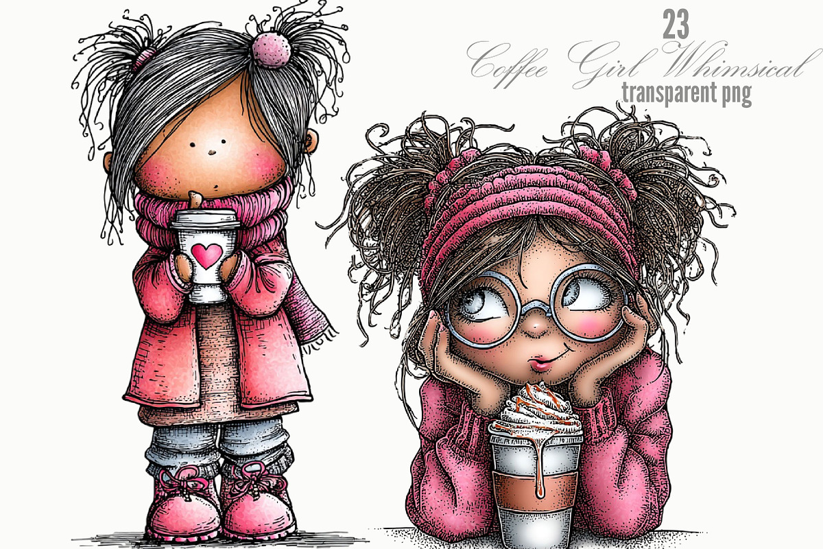 Enjoy Coffee Girl Whimsical Clipart, a Seasonal Illustration by Designking (Photo 1 of 5)