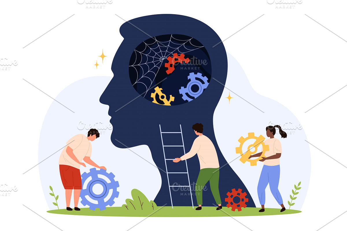 Repairing Mental Health Gears, an Object Illustration by Flashvector