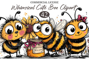 Whimsical Cute Bee Clipart, a Seasonal Illustration by designcity5
