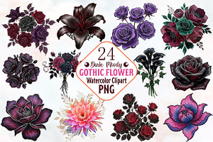 Dark Moody Gothic Flower Clipart, an Illustration by RobertsArt