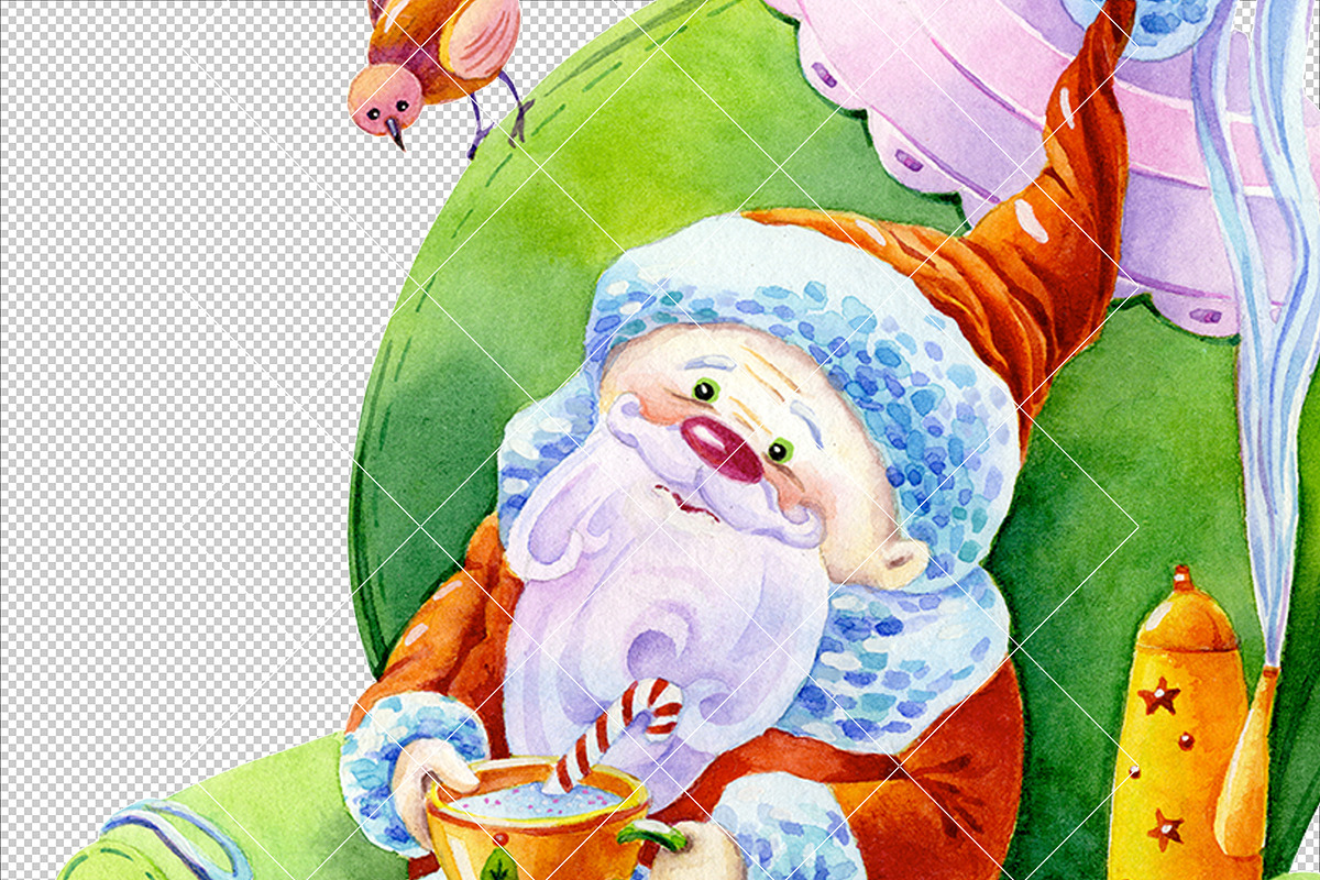 Funny Santas Clipart Watercolor, a Decorative Illustration by ElephantArts (Photo 3 of 10)
