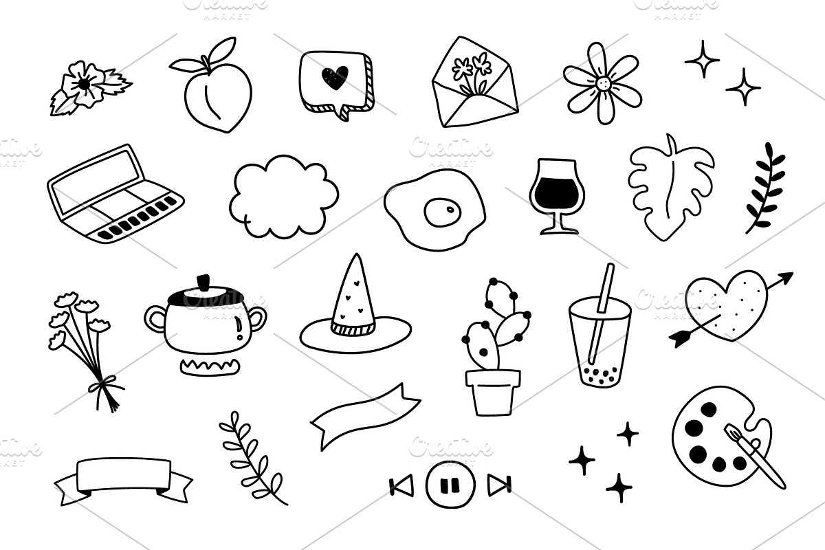 47 black and white doodle icons, an Object Graphic by Pinkbrush (Photo 3 of 4)