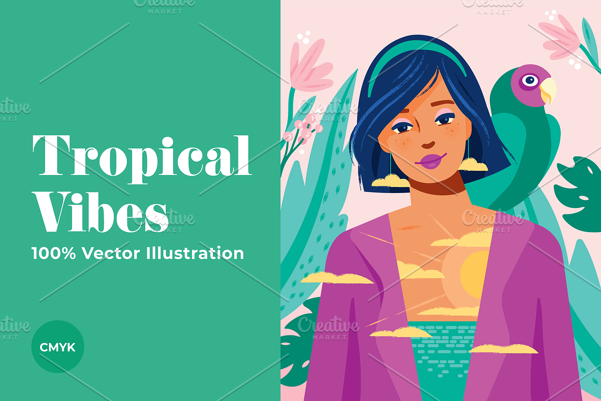 Tropical Vibes Illustration, a Person Illustration by @JennyPaintsWithPixels