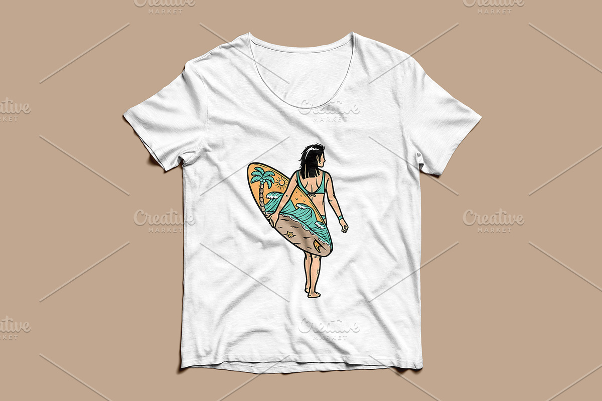 Beautiful woman and surfboard, a Person Illustration by gunaonedesign (Photo 3 of 5)