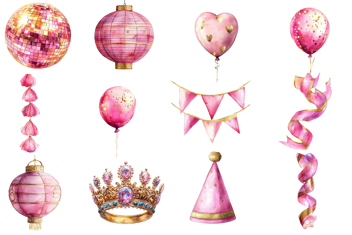 Pink and Gold Party Decorations, an Illustration by Designworld (Photo 2 of 5)