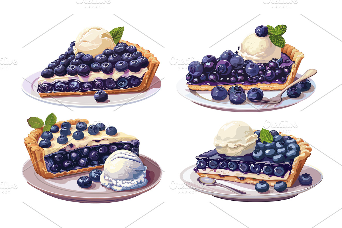 Ice cream blueberry pie with cartoon, a Food Illustration by Stock-Smart-Start