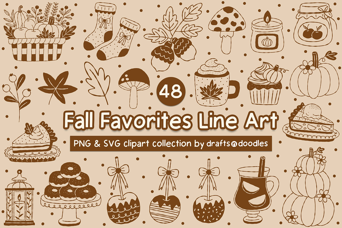 Fall Favorites Line Art SVG Bundle, a Seasonal Illustration by Drafts n Doodles (Photo 1 of 3)