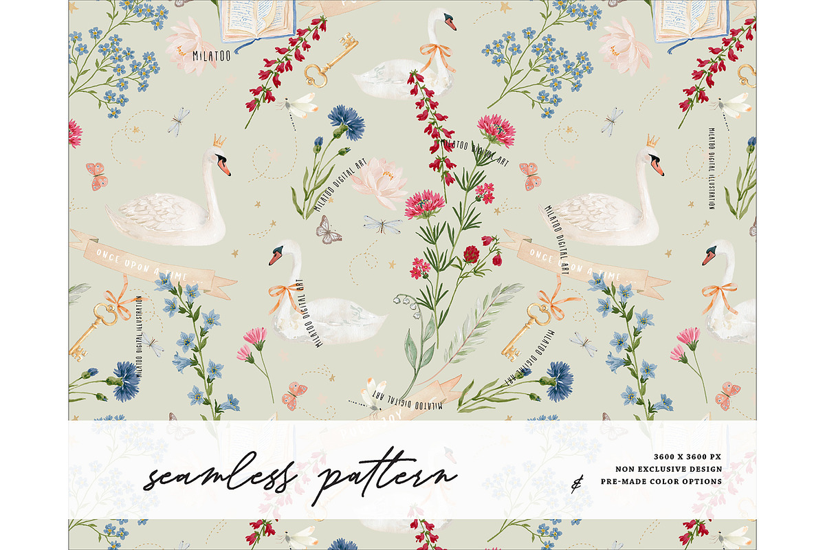 Wetland Wildflower Swan nest pattern, a Pattern Graphic by Milatoo (Photo 1 of 4)