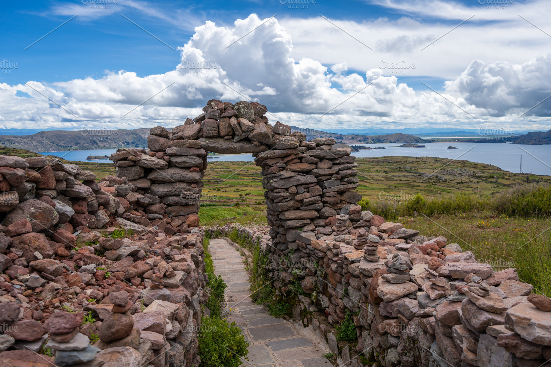 Stone pathway and arch at Pachatata archaeological site, Amantan, an Architecture Photo by GoodGoods