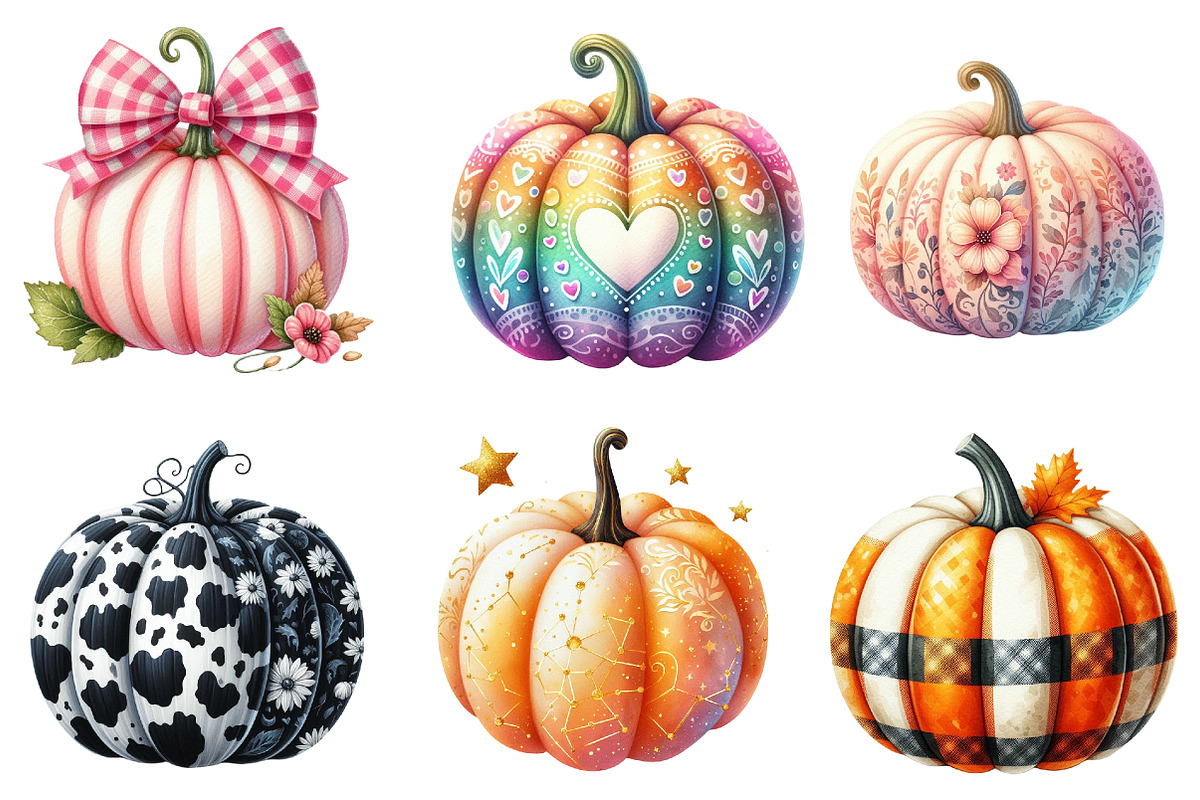 Pumpkin with Pattern Clipart, an Illustration by Watercolor design (Photo 3 of 4)