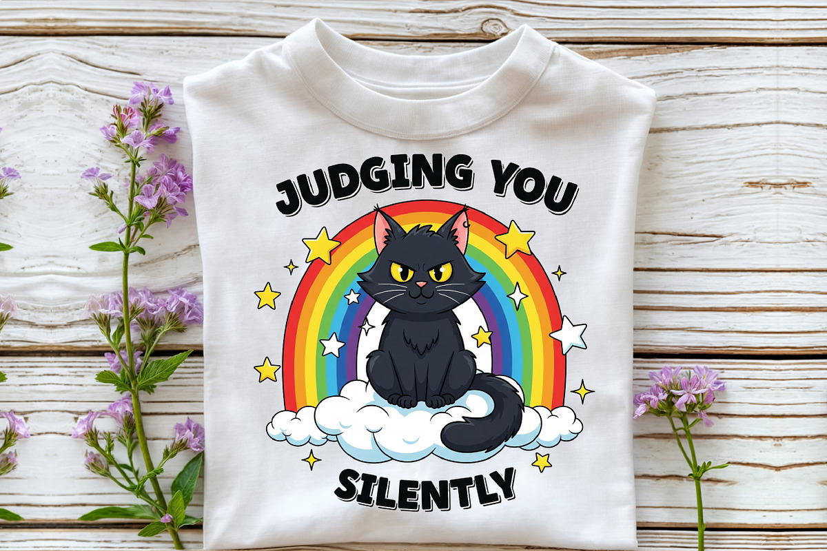 Judging you silently funny cat desig, an Illustration by DreamCafeArt (Photo 4 of 6)