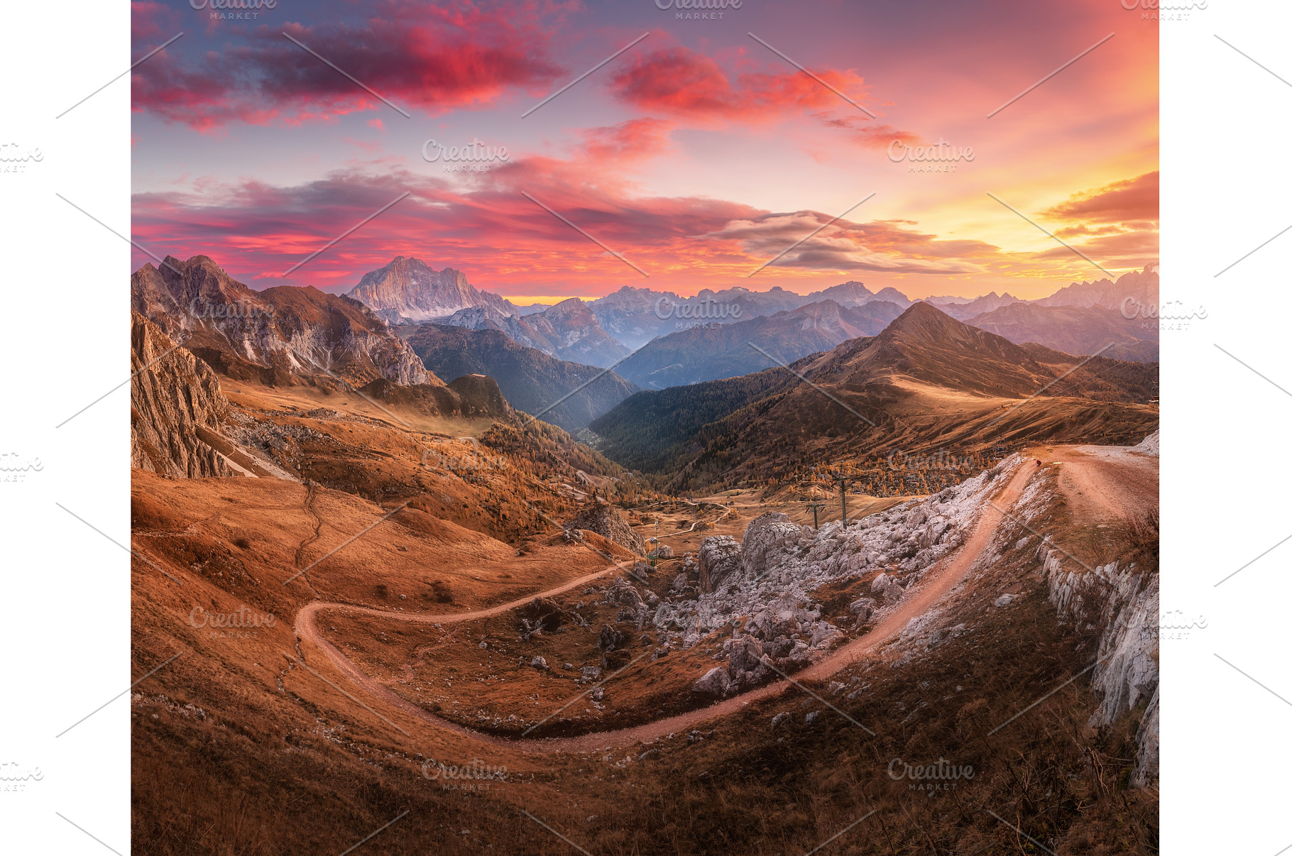 Beautiful mountains and pink sky at, a Nature Photo by den-belitsky