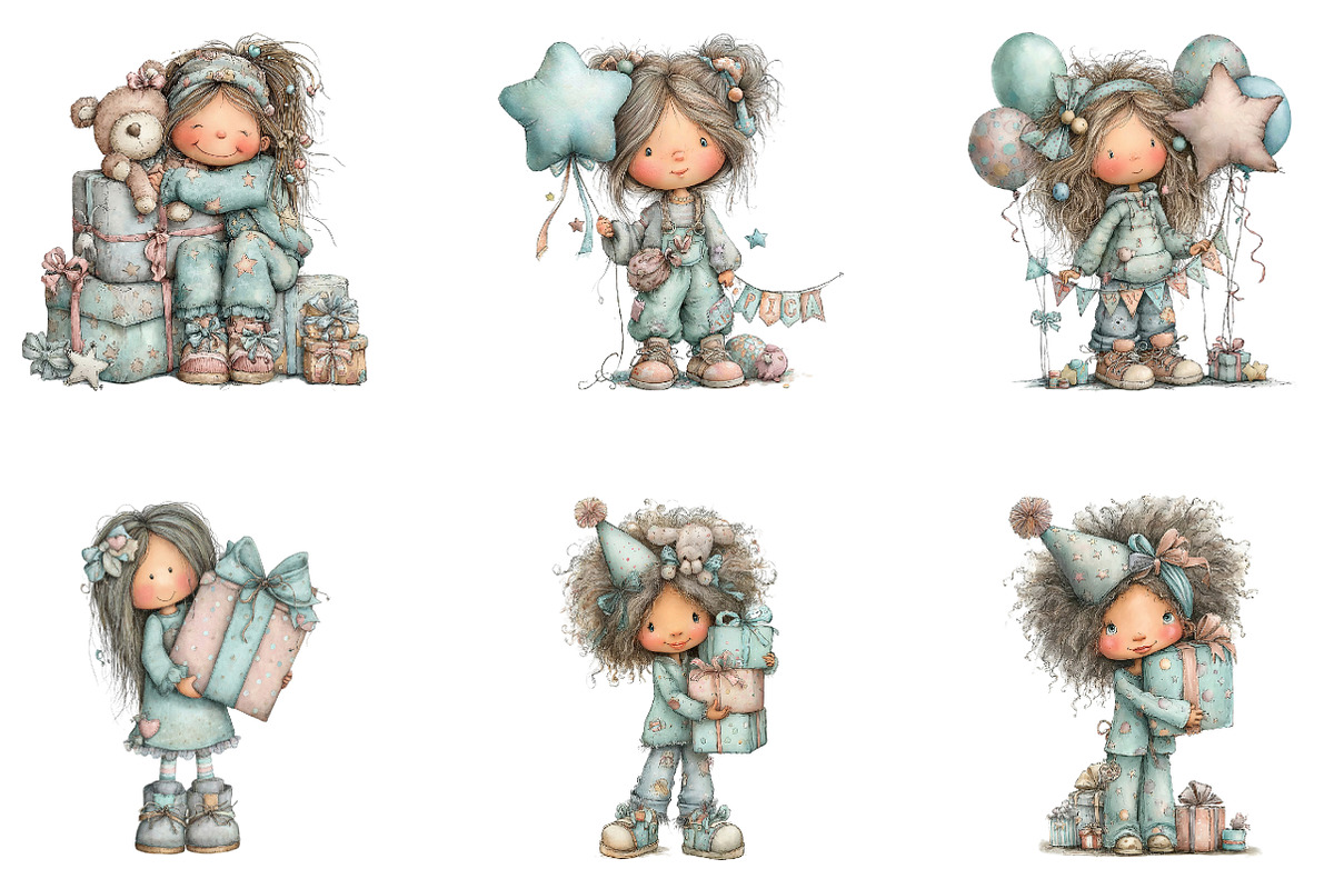 Whimsical Birthday Girl Clipart, an Illustration by CreationArt (Photo 4 of 7)