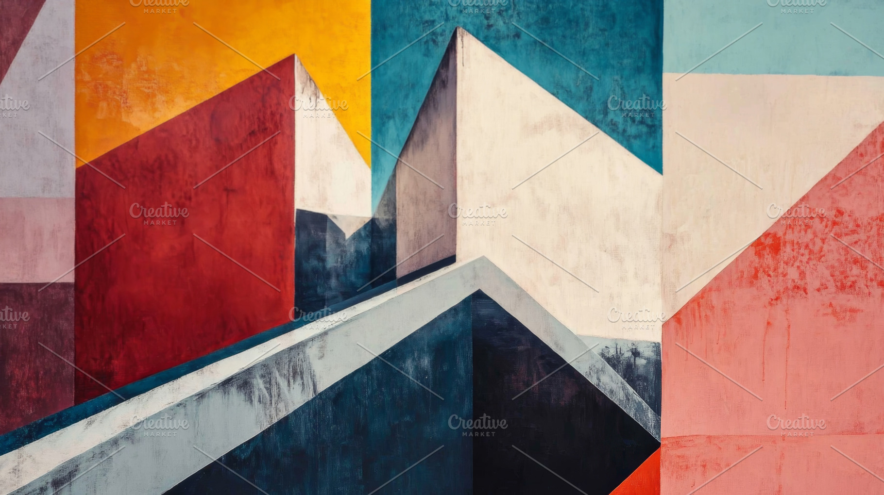 Vibrant geometric abstract art with colorful architectural shapes, an Abstract Photo by Natalia Klenova's Shop