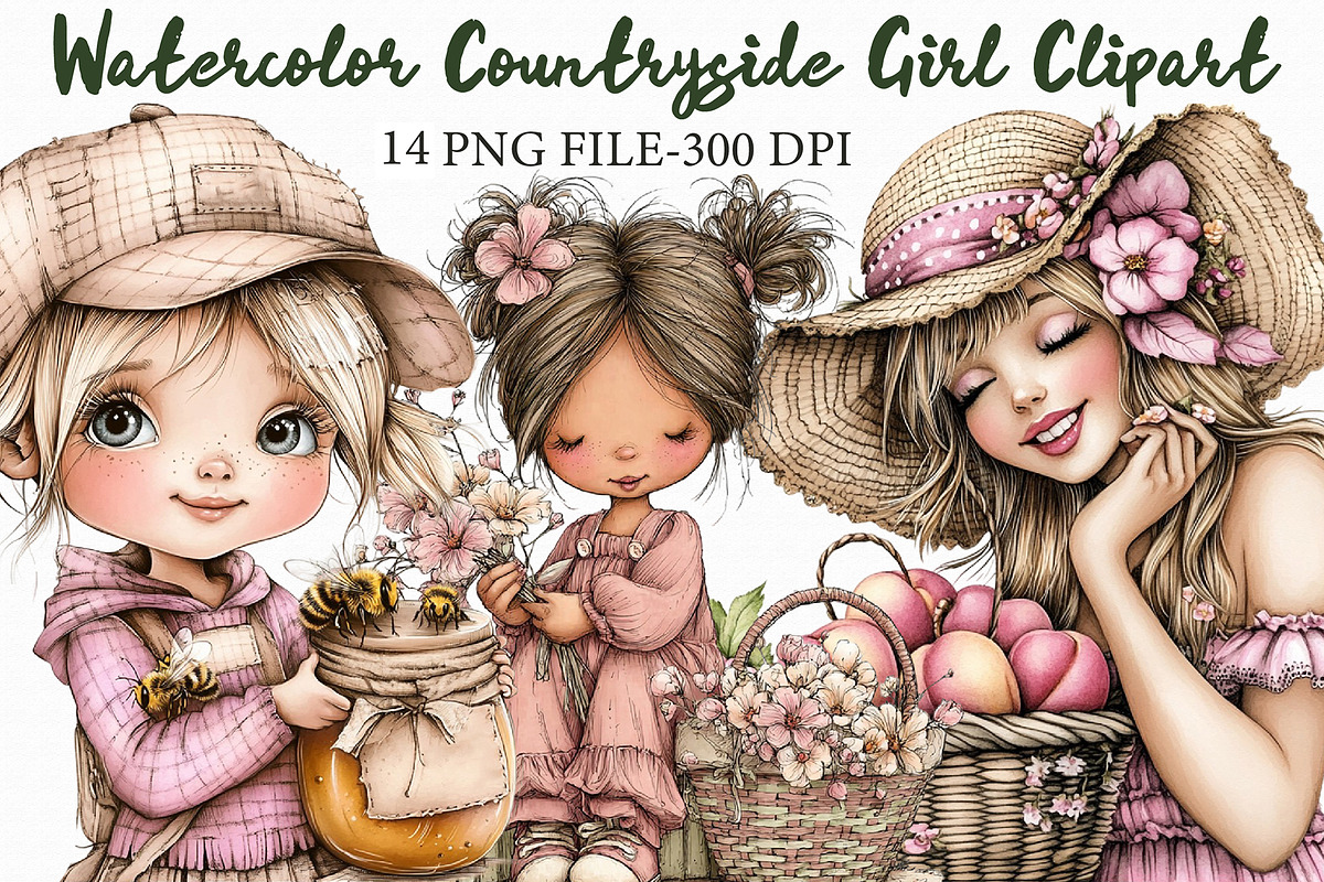 Watercolor Countryside Girl Clipart, an Illustration by Libby Wishes (Photo 1 of 7)